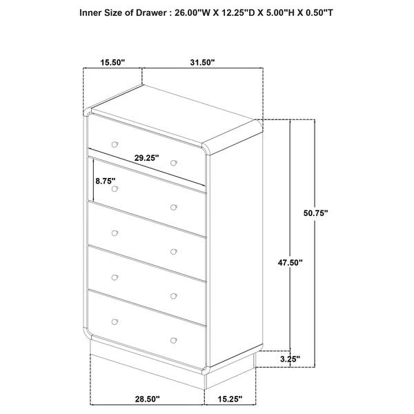 English Elm Burton Black 5-Drawer Chest of Drawers with Rounded Corners, Brass Knobs & Deep Storage Appeal B062P375417