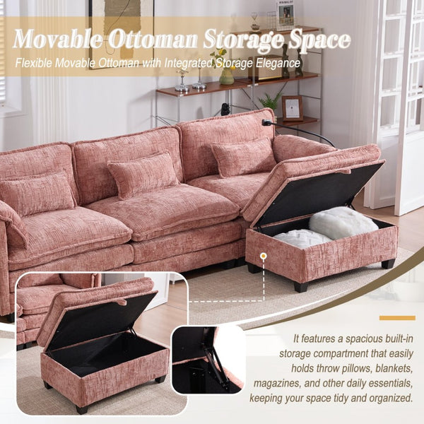 English Elm United Oversized 112" Modular Sectional Sofa Cloud Couch With Storage Ottoman, Usb Ports & Comfort Design W1568S00185-GIGA