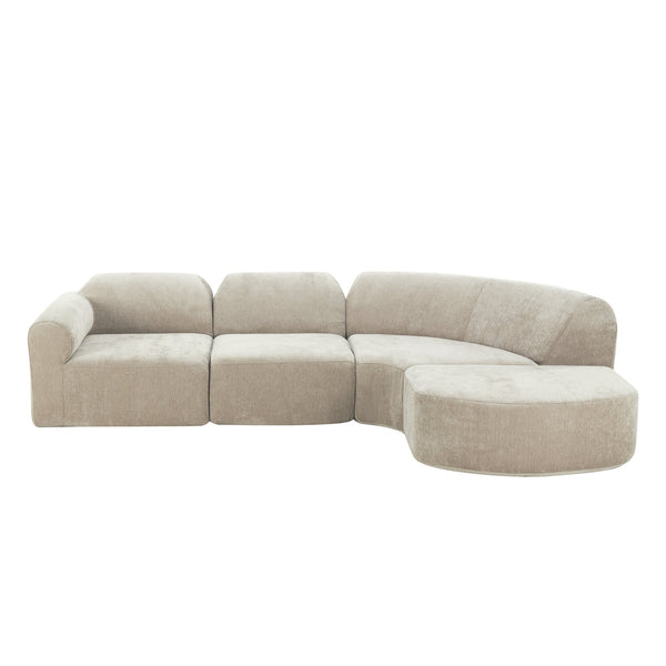 English Elm 111" Curved Sectional Sofa Set Plush Lamb Wool Upholstery Deep Seat Ottoman Lounge Espresso N767P371305E