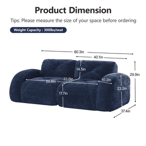 English Elm Three Seater Chenille Sofa with Ottoman Solid Wood Base Tufted Arms Living Room Blue W714S01644
