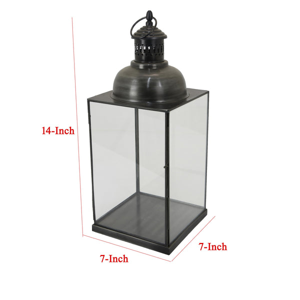 English Elm Laila Black Metal Candle Lantern with Clear Glass Panels for Porch or Mantel B056P416922