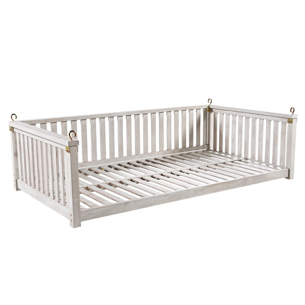 English Elm Topmax Acacia Wood Porch Swing Bed Sloped Frame Outdoor Lounger for Backyard Patio White WF319383AAK