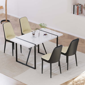 English Elm 55 Inch Industrial Dining Set White Mdf Table Matte Black Legs Four Padded Pu Chairs Beige+Black,White W2189S00853