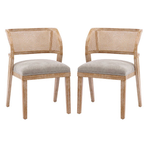 English Elm Upholstered Rattan Back Dining Chairs Solid Rubberwood Farmhouse Boho Set of 2 N776P394378D