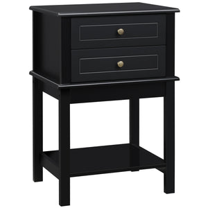 English Elm Homcom Modern Side Table With 2 Storage Drawers & Open Shelf – Sleek Black End Table For Versatile Use W2225P229113