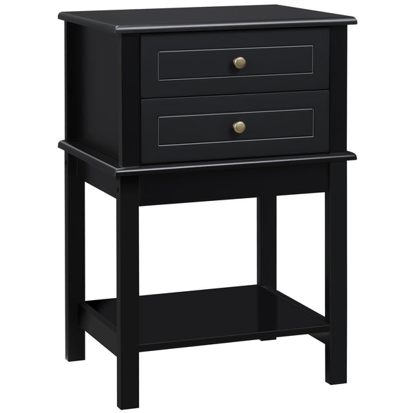 English Elm Homcom Modern Side Table With 2 Storage Drawers & Open Shelf – Sleek Black End Table For Versatile Use W2225P229113