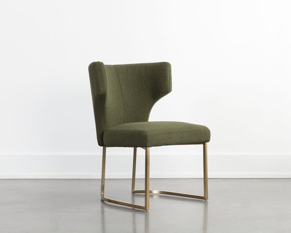 Sunpan Willowdale Dining Chair - Elegant Copenhagen Olive Fabric & Gold Stainless Steel for Sophisticated Style