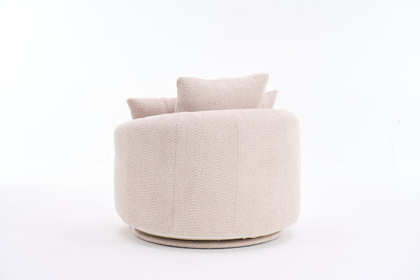 English Elm 360° Swivel Chair upholstered barrel accent chair with plush high-resilience foam and pillows for comfort Beige W2231P264468