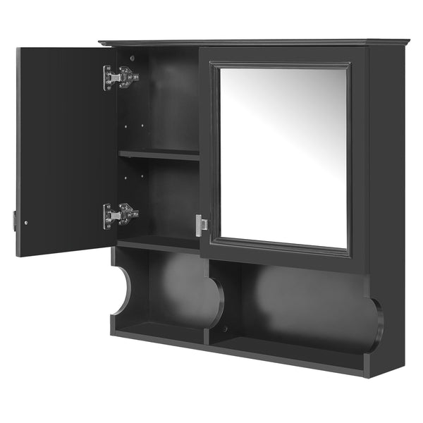 English Elm 30 30 Inch Mirror Medicine Cabinet with Half-Moon Design, Soft-Close Hinges, Open Shelf & Solid-Wood Frame Black N710P322812B