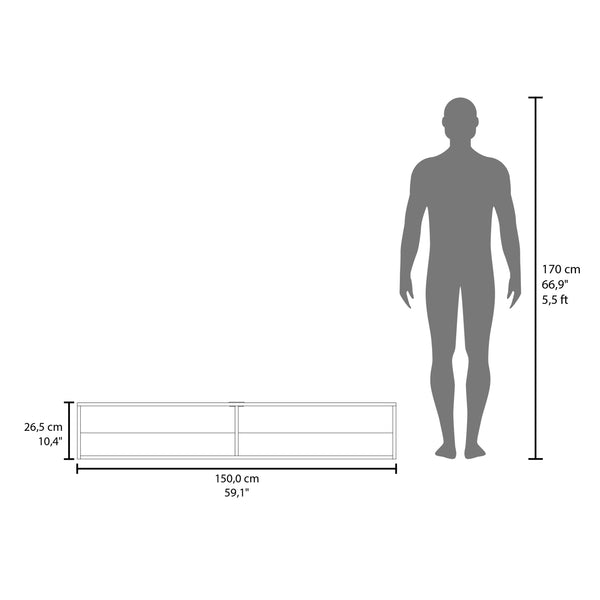 English Elm Warrior 59" Floating TV Stand with Two Open Shelves, Cable Management, Sturdy Wall-Mounted Design White 65 L x 18 W x 3.6 H B200P240263
