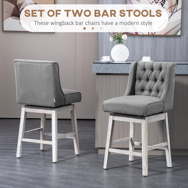 English Elm Homcom Wingback Counter Stools Set of 2 Swivel Tufted Upholstered Kitchen Bar Seating W2225P217148