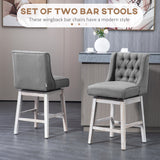 English Elm Homcom Counter Height Bar Stools Set Of 2, 180 Degree Swivel Barstools, 27" Seat Height Bar Chairs With Solid Wood Footrests and Button Tufted Design, Gray