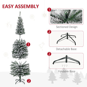 English Elm Homcom 6' Slim Snow-Flocked Artificial Christmas Tree - Realistic Branches & Space-Saving Design W2225P229631