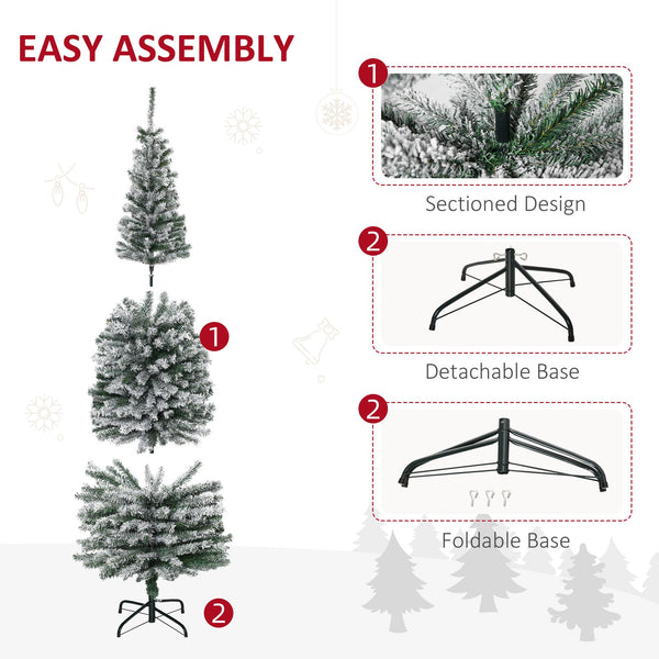 English Elm Homcom 6' Slim Snow-Flocked Artificial Christmas Tree - Realistic Branches & Space-Saving Design W2225P229631