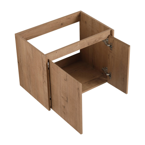 English Elm 24 Inch Bathroom Cabinet Resin Sink Vanity with Soft-Close Doors, Beveled Handle, Water-Resistant Finish Imitative Oak W999P228748