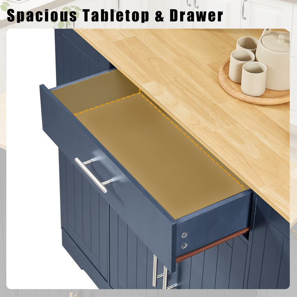 English Elm 53'' Kitchen Storage Islands with Drawers and Trash Can Storage, Modern Farmhouse Design, 53.2"W x 20.9"D x 38.0"H Navy Blue W1820P281266