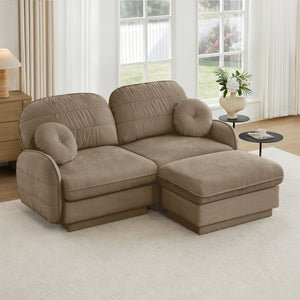 English Elm Chenille Cloud Modular Loveseat with Deep Foam Cushions Quilted Back and Ottoman Light Coffee W714S01757