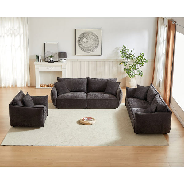 English Elm 3-Seater Modern Combo Sofa Set - Stylish Linen Fabric, Durable Wooden Frame, 5 Pillows Included! W1193S00115