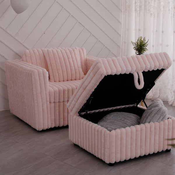 English Elm 44.9"Soft Modular Sofa with Removable Zipper Cushions, Hidden Hydraulic Storage, Easy Cleanability Light Pink W1767S00015