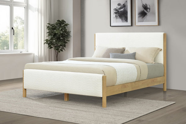 English Elm Christopher Knight Home® - Modern White Boucle Upholstered Bed – Stylish Queen Size With Natural Rubberwood Legs For Comfort N769P266445Q