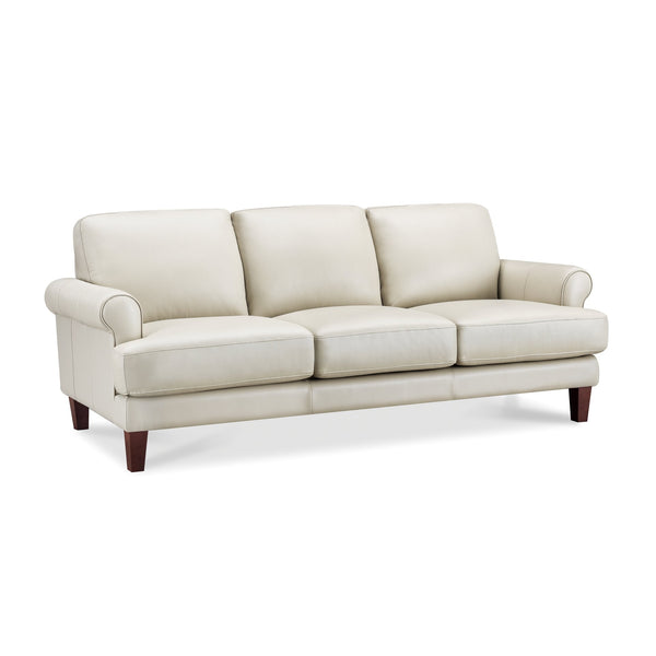 English Elm Dawn Leather Sofa with Top-Grain Seating, Pocket Coil Comfort, Feather-Memory Foam Cushions, Durable Frame Off White B2705P338099