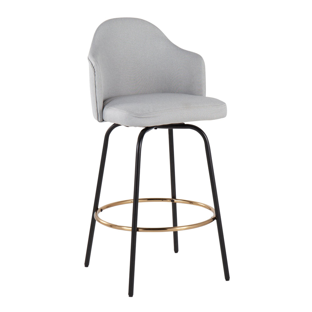 English Elm Contemporary Grey Fabric Swivel Counterstools with Black Steel and Gold Footrest Set B202S00150