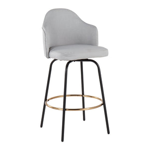 English Elm Contemporary Grey Fabric Swivel Counterstools with Black Steel and Gold Footrest Set B202S00150