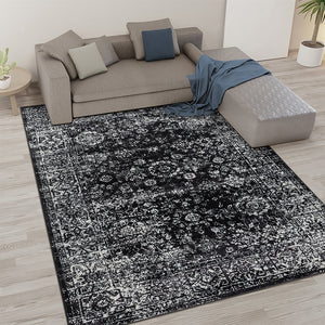JLA Home Madison Park - Distressed Persian Woven Area Rug — Black & Cream Vintage Look, Soft Durable Pile, OEKO-TEX Certified MP35-8067