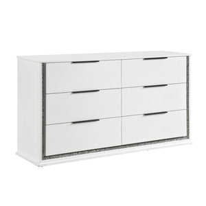 English Elm Contemporary White Lacquer Six Drawer Dresser with Led Lighting Glam Bedroom Storage B011P458600
