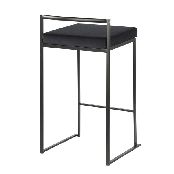English Elm Fuji Stackable Counter Stools Set Of 2 - Modern Black Velvet Cushions For Stylish Small Spaces B202P221922