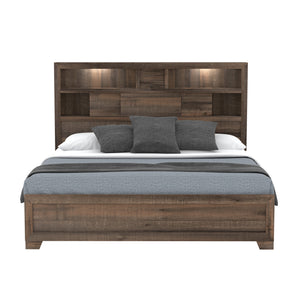 English Elm Wallace & Bay - Brown Bookcase King Bed with Penny Brown Finish, Modern Wood Design, Easy-Care, Spacious Storage B361S00015