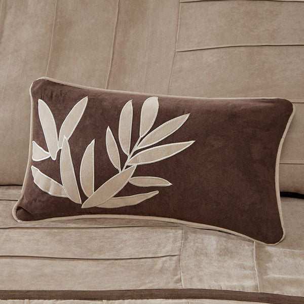 JLA Home Madison Park - 7 Piece Faux Suede Comforter Set with Plush Micro-Suede, Pin Tuck Detail & Brown Strap Accents MP10-071