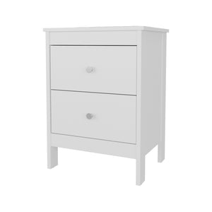 English Elm FM Nogales NightStand with 2 Drawers — Compact Scratch-Resistant Melamine Bedside Table for Small Rooms White 29.92 L x 24.41 W x 4.72 H B128P301379