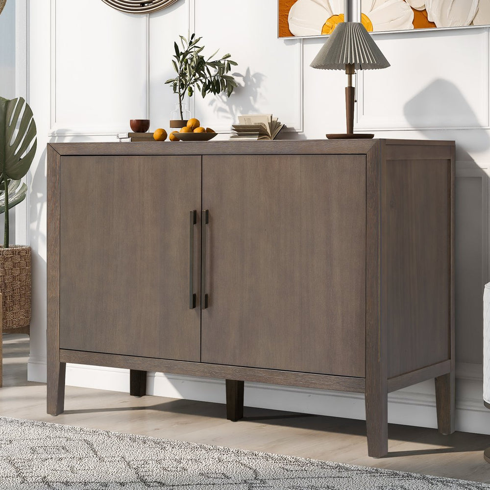 English Elm U_style Farmhouse Pine Veneer Buffet Cabinet with Double Doors for Kitchen or Entryway Brown N711P410389D