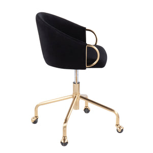 English Elm Task Chair with Black Velvet Seat and Glam Metal Base for Home Office Gold+Black B202P474175