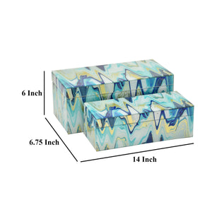 English Elm Jenny Marbled Glass Decorative Box Set Teal Abstract Swirl Vanity Desk Accent B056P416935