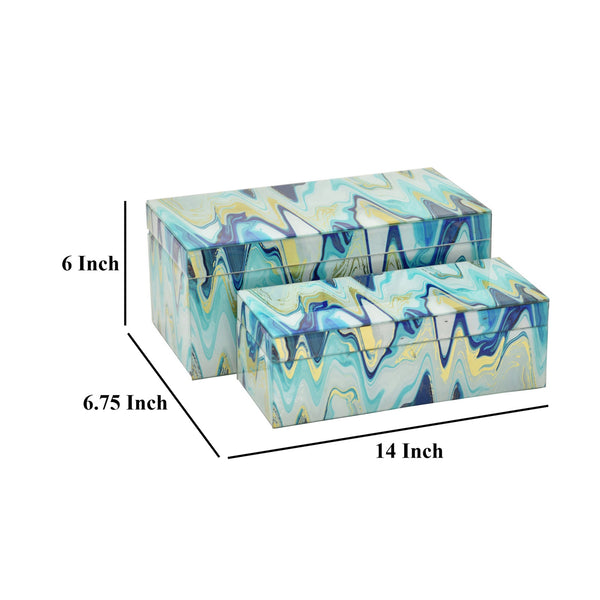 English Elm Jenny Marbled Glass Decorative Box Set Teal Abstract Swirl Vanity Desk Accent B056P416935
