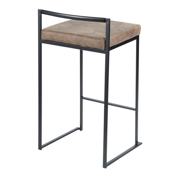 English Elm Fuji Stackable Counter Stool Set Of 2 In Black Frame With Plush Brown Cowboy Fabric Cushion B202P221918
