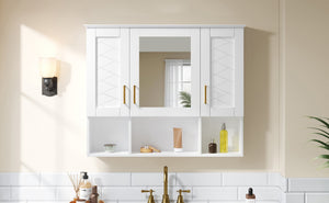 English Elm 35 Inch Wall Mount Medicine Cabinet Soft Close Mirror Storage for Modern Bathroom White N710P389453K