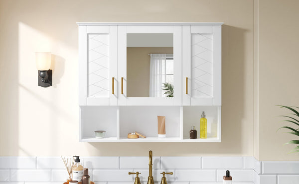 English Elm 35 Inch Wall Mount Medicine Cabinet Soft Close Mirror Storage for Modern Bathroom White N710P389453K