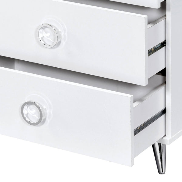 English Elm White 6-Drawer Dresser with Chrome Round Hardware & Hairpin Legs, Space-Saving White Veneer Storage Elegance B062P209048