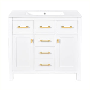English Elm 72'' Modern Bathroom Vanity Set With Ceramic Sink, Solid Wood Frame, Ample Storage & Sleek Design N710SS00011K