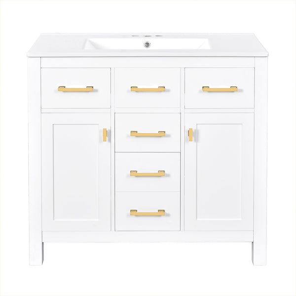 English Elm 72'' Modern Bathroom Vanity Set With Ceramic Sink, Solid Wood Frame, Ample Storage & Sleek Design N710SS00011K