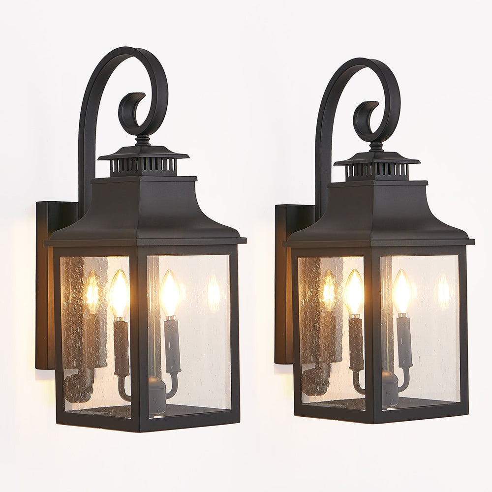 English Elm 23"(H) Vintage Black Outdoor Wall Lanterns 2-Pack — Weatherproof Metal Sconce with Clear Seeded Glass W1340P143685