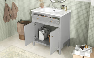 English Elm 30'' Modern Bathroom Vanity Set With Ceramic Sink, Soft-Close Doors, Grey Finish, Ample Storage Options N710P228367E