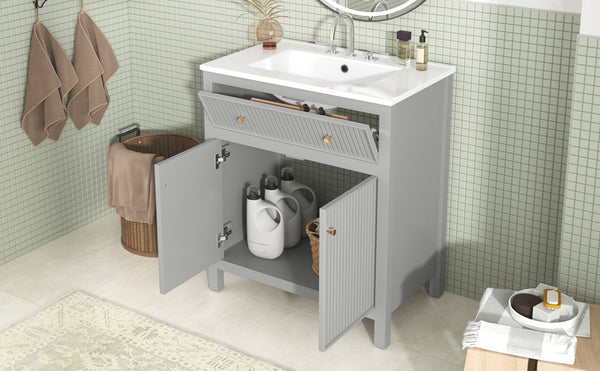 English Elm 30'' Modern Bathroom Vanity Set With Ceramic Sink, Soft-Close Doors, Grey Finish, Ample Storage Options N710P228367E