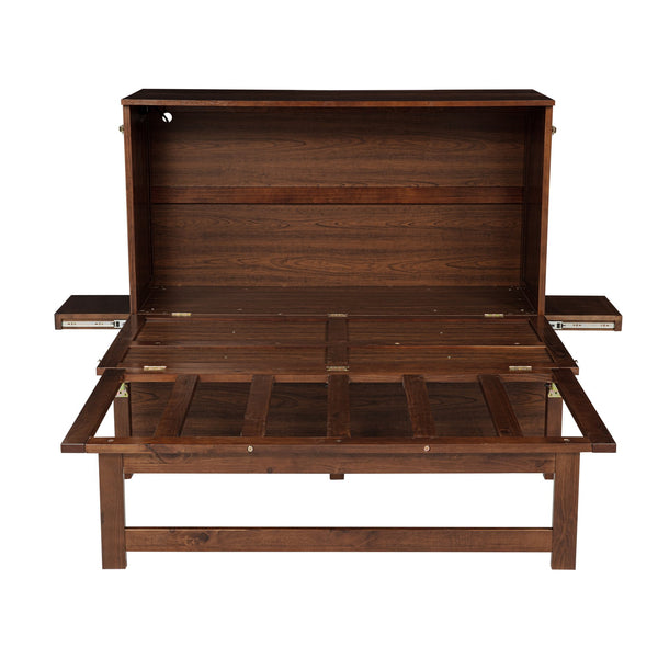 English Elm Full Size Pine Cabinet Murphy Bed with Usb Charging Side Shelves for Guest Rooms W504S00221
