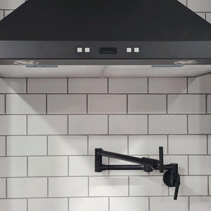 English Elm Pot Filler Wall Mount Brass Faucet with Swing Arm and Matte Black Finish for Kitchen T3177P277526