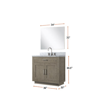 English Elm Grey Oak Single Bath Vanity Set With Carrara Marble Top, Mirror & Faucet - Modern Elegance Redefined! B2731S01955