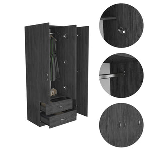 English Elm Austral 3 Door Armoire with Two Drawers, Five Shelves and Hanging Rod — Smokey Oak Finish for Organized Rooms and Bedrooms Smoke Grey 39 L x 22 W x 3 H B200S00360